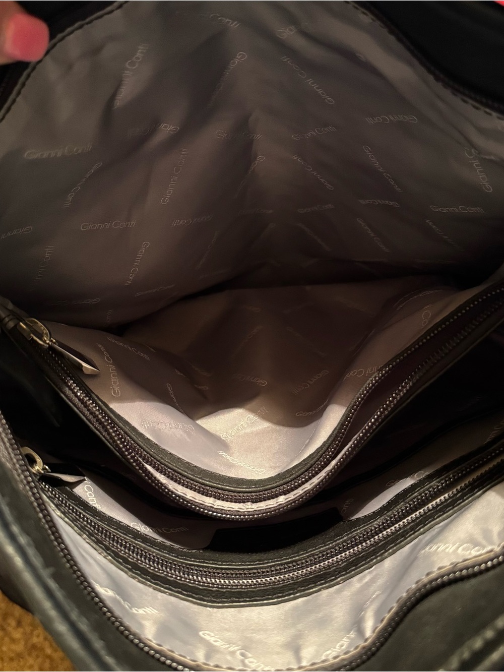 Gianni Conti Genuine Leather Patchwork Tote Bag Black White Gray Scallop Purse - Picture 7 of 10